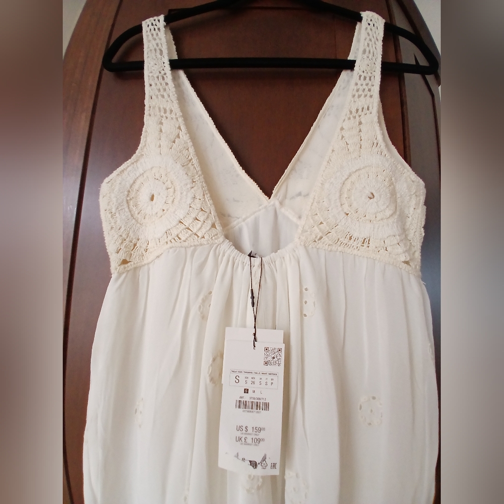 Nwt. Ltd Ed. Elegant Boho Cream/off White Lined Maxi Embroidery & Crochet Dress - Picture 10 of 16
